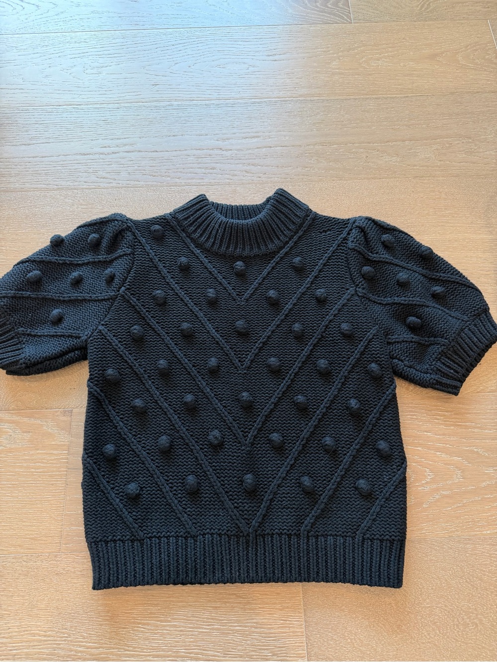 English Factory Black Pom-Pom Short-Sleeve Turtleneck Sweater